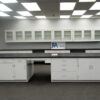 16' x 4' laboratory cabinet island with center shelf.