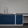 18' blue laboratory cabinets with sink and desk cutout
