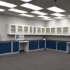 18' x 20' laboratory cabinets with black countertop and sink, and 14'x19' wall units.