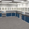 18 foot x 20 foot blue laboratory cabinets with 14 foot x 19 foot all units.