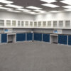 18' x 20' blue laboratory cabinets with 14'x19' wall units.
