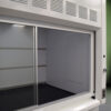 Inside right view of 6' x 4' Fisher American Fume Hood w/ Blue ACID & General Storage Cabinets