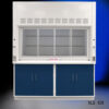 Front closed view of 6' x 4' Fisher American Fume Hood w/ Blue General Storage Cabinets