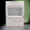 Front view of 5 ft Fisher American Fume Hood with Acid Storage Cabinet. Sash is open. NLS-502