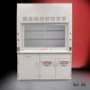 Front view of 5' Fisher American Fume Hood with Flammable Storage Cabinet. Sash is half open