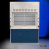 Front view of 5' Fisher American Fume Hood that comes with Blue Storage Cabinets. Sash is closed
