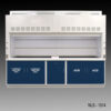 Front view of 10' Fisher American Fume Hood with Flammable & Acid Storage Cabinets