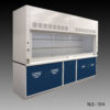 Angled 10' Fisher American Fume Hood with Flammable and Acid Storage Cabinets.
