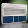 10' Fisher American Fume Hood with Blue Cabinets.