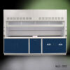 Front view of 10' Fume Hood with Blue Acid & General Storage Cabinets