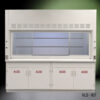 Front view of 8' Fisher American Fume Hood that comes with Acid Storage Cabinets with middle sash open