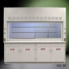 Front view of 8' Fisher American Fume Hood that comes with Acid Storage Cabinets with sash open