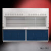 Front view of 10' Fisher American Fume Hood that comes with Blue Storage Cabinets