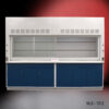 Front view of 10' Fisher American Fume Hood that comes with Blue General Storage Cabinets
