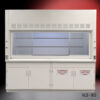 Front view of 8' Fisher American Fume Hood w/ Flammable & General Storage Cabinets