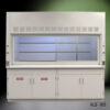 Front view of 8' Fisher American Fume Hood with Acid & General Storage Cabinets (NLS-805)