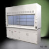 Angled view of 8 ft Fisher American Fume Hood w/ Acid & General Storage Cabinets (NLS-805)