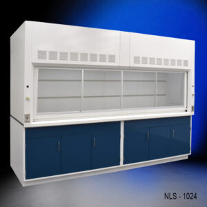 10' x 48" Fisher American Fume Hood w/ Blue General Storage Cabinets
