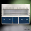 Front view of 10' x 48" Fisher American Fume Hood w/ Blue Acid Storage Cabinets (NLS-1026)