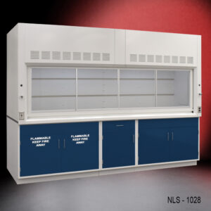 10 foot x 48 inch Fisher American Fume Hood with Blue General & Flammable Storage Cabinets