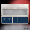 10 foot x 48 inch Fisher American Fume Hood w/ Blue General & Flammable Storage Cabinets