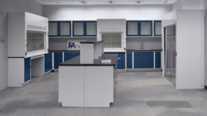 Fisher American Laboratory U Shaped Cabinet Group w/ 6’ & 4’ Bench Fume Hood, 6’ Walk-In and Island Group