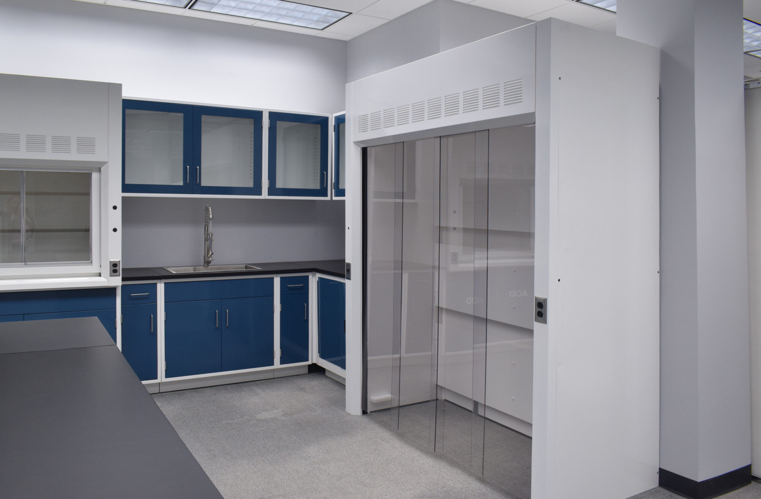 Fisher American Laboratory U Shaped Cabinet Group w/ 6’ & 4’ Bench Fume Hood, 6’ Walk-In and Island Group