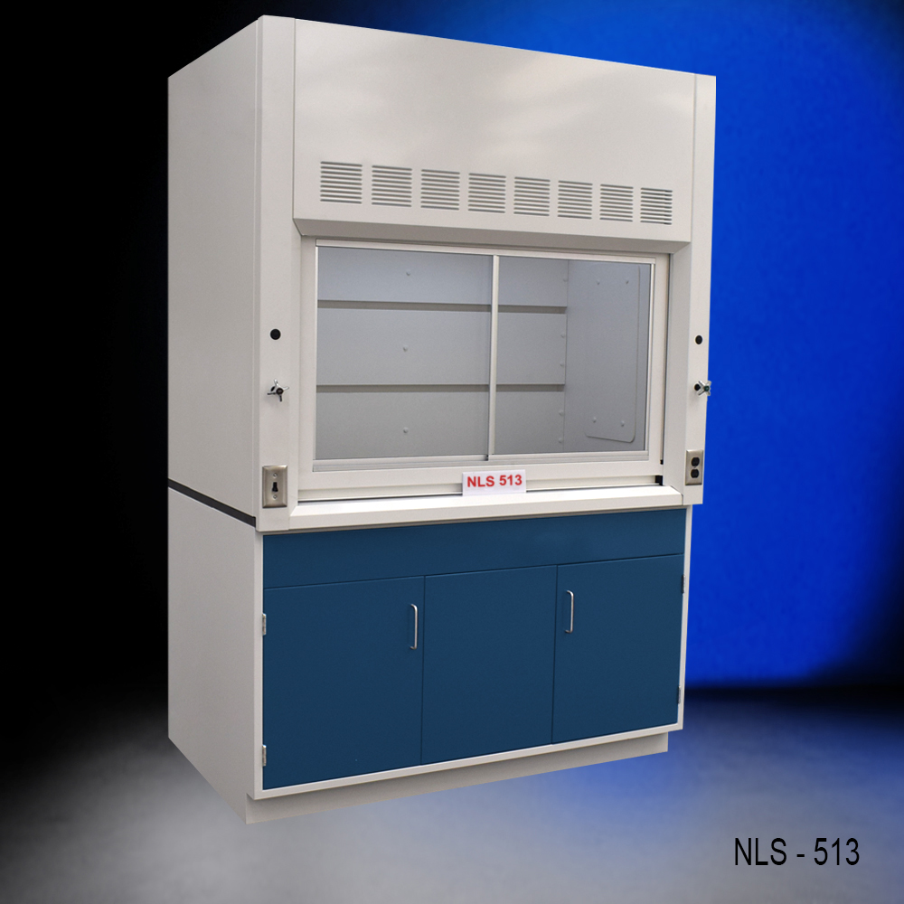 5' x 4' Fisher American Fume Hood w/ Blue General Storage Cabinet