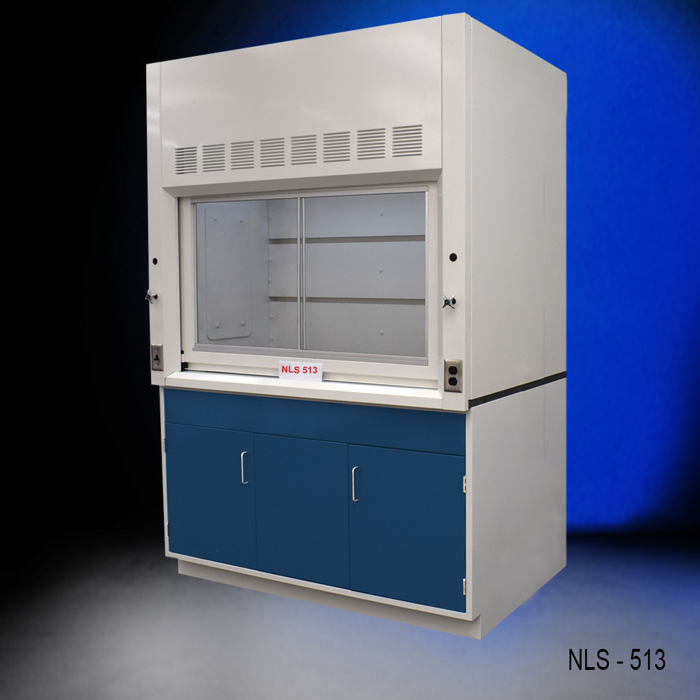 5' x 4' Fisher American Fume Hood w/ Blue General Storage Cabinet