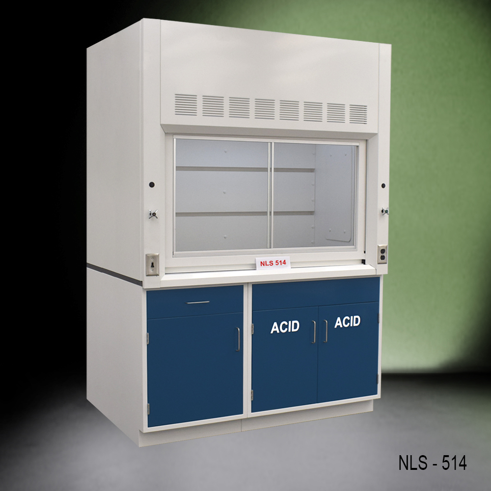 5' x 4' Fisher American Fume Hood w/ Blue ACID Storage Cabinet